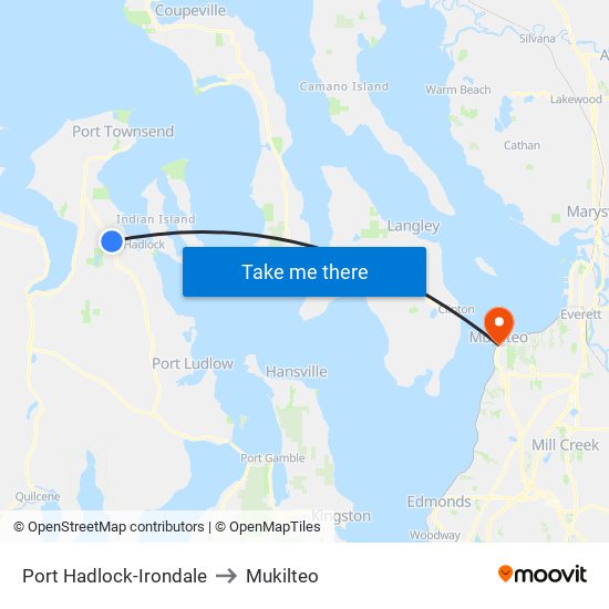 Port Hadlock-Irondale to Mukilteo map