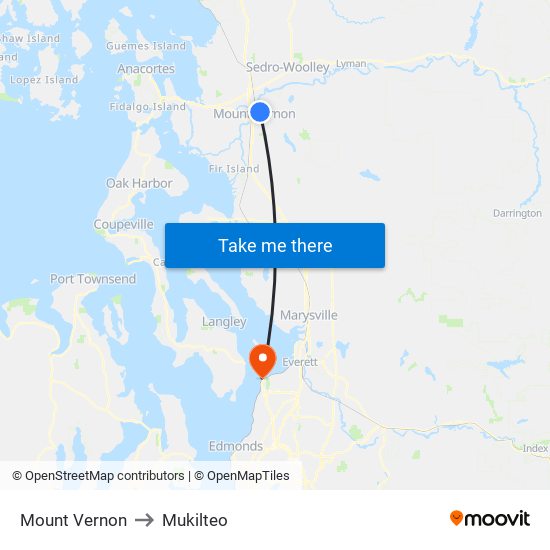 Mount Vernon to Mukilteo map