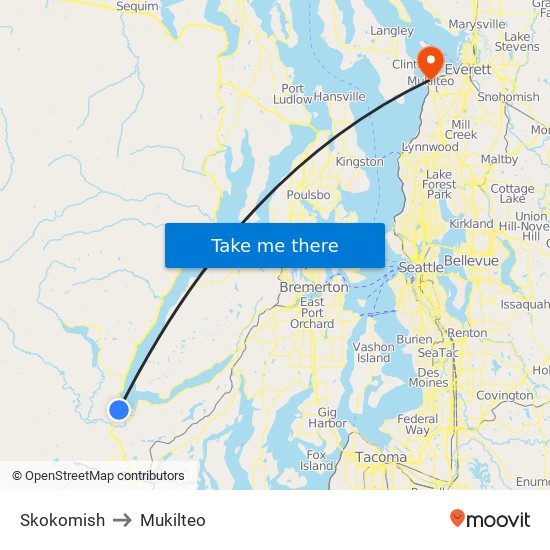 Skokomish to Mukilteo map