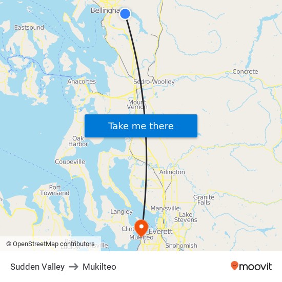 Sudden Valley to Mukilteo map