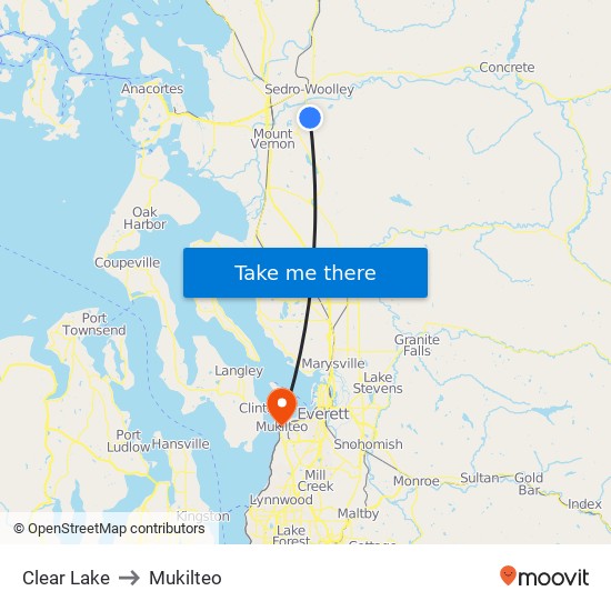 Clear Lake to Mukilteo map