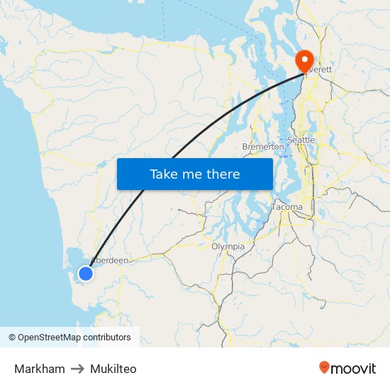 Markham to Mukilteo map