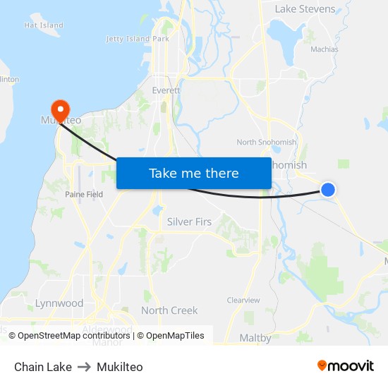 Chain Lake to Mukilteo map