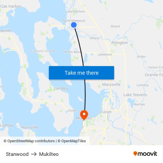 Stanwood to Mukilteo map