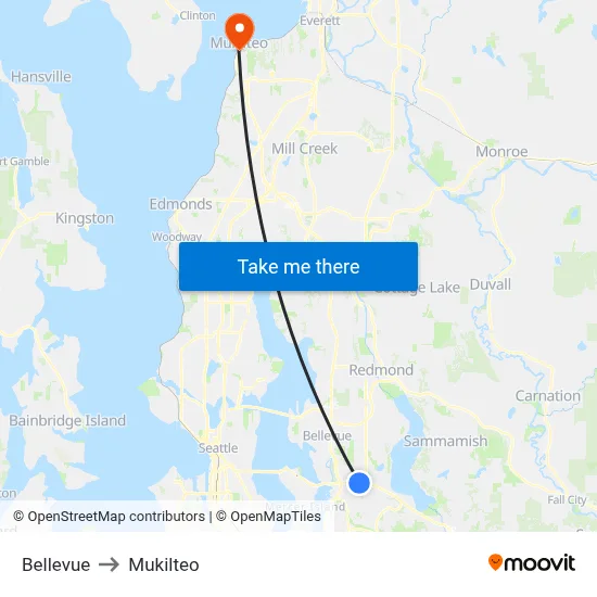 Bellevue to Mukilteo map