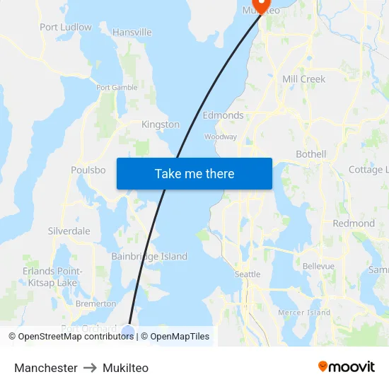Manchester to Mukilteo map