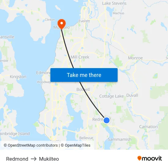 Redmond to Mukilteo map