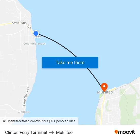 Clinton Ferry Terminal to Mukilteo map