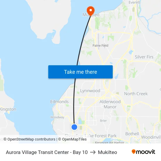 Aurora Village Transit Center - Bay 10 to Mukilteo map