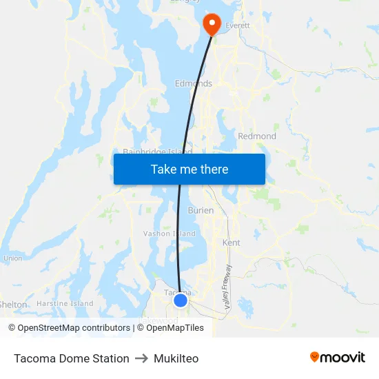 Tacoma Dome Station to Mukilteo map