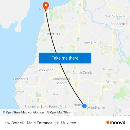 Uw Bothell - Main Entrance to Mukilteo map