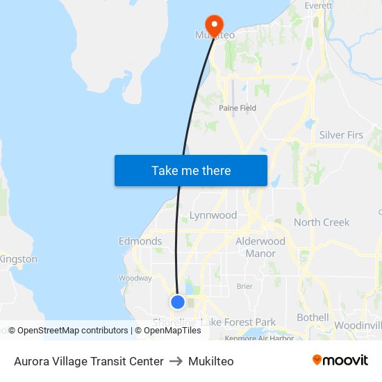 Aurora Village Transit Center to Mukilteo map