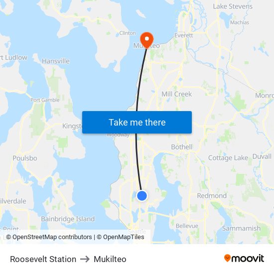 Roosevelt Station to Mukilteo map