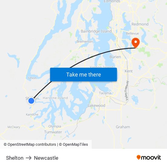 Shelton to Newcastle map