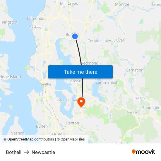 Bothell to Newcastle map