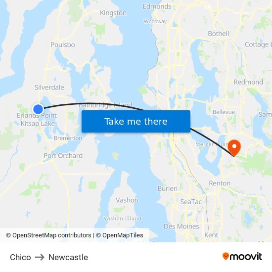 Chico to Newcastle map