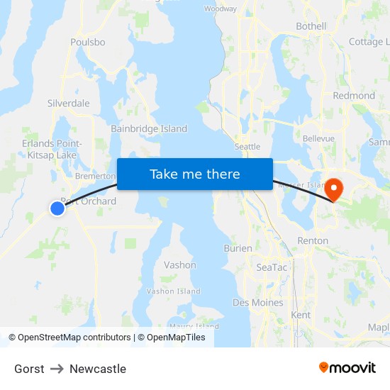 Gorst to Newcastle map