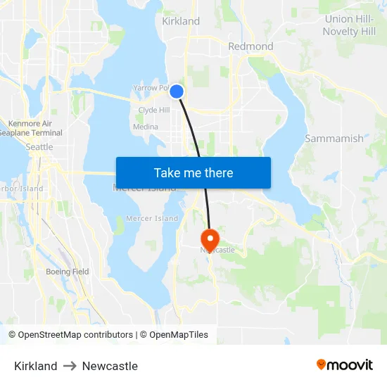 Kirkland to Newcastle map