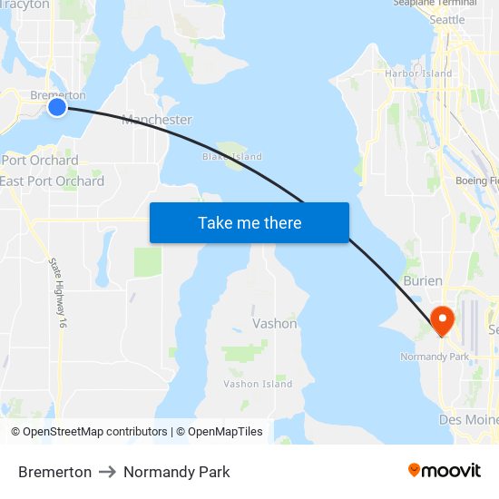 Bremerton to Normandy Park map