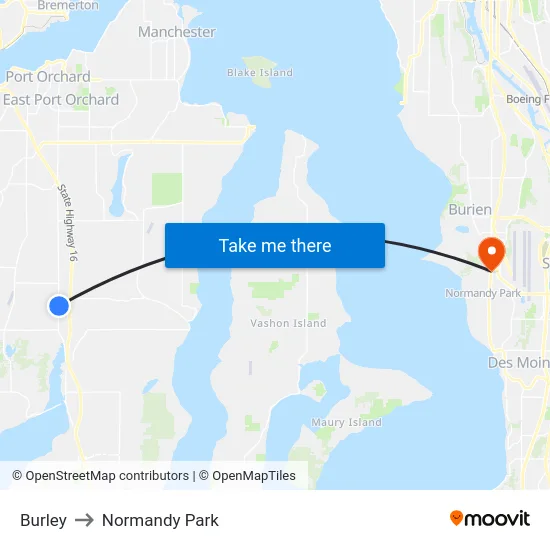 Burley to Normandy Park map