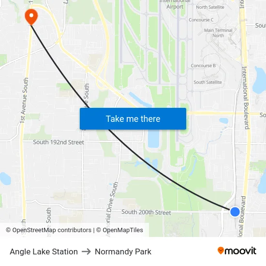 Angle Lake Station to Normandy Park map