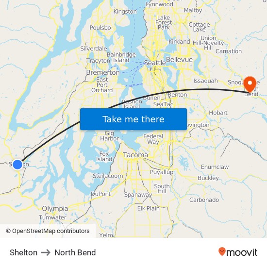 Shelton to North Bend map