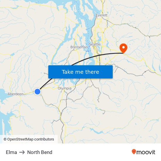 Elma to North Bend map