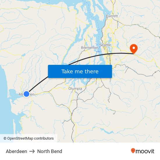 Aberdeen to North Bend map