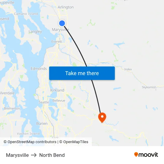 Marysville to North Bend map