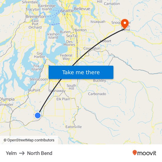 Yelm to North Bend map