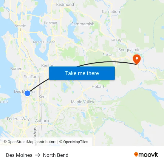 Des Moines to North Bend map