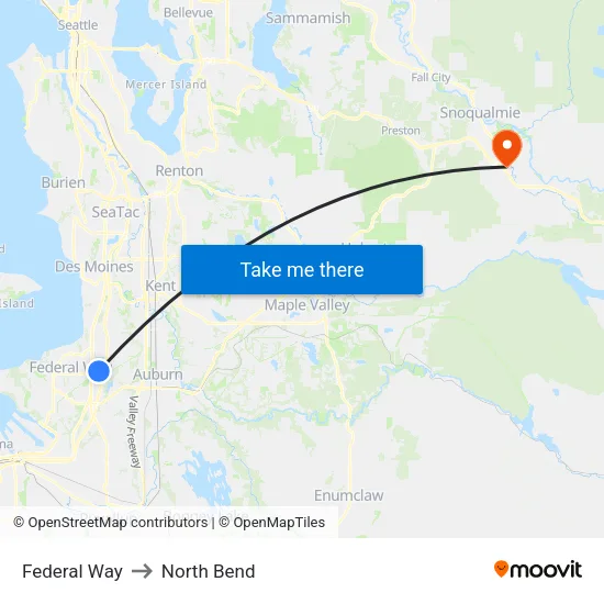 Federal Way to North Bend map