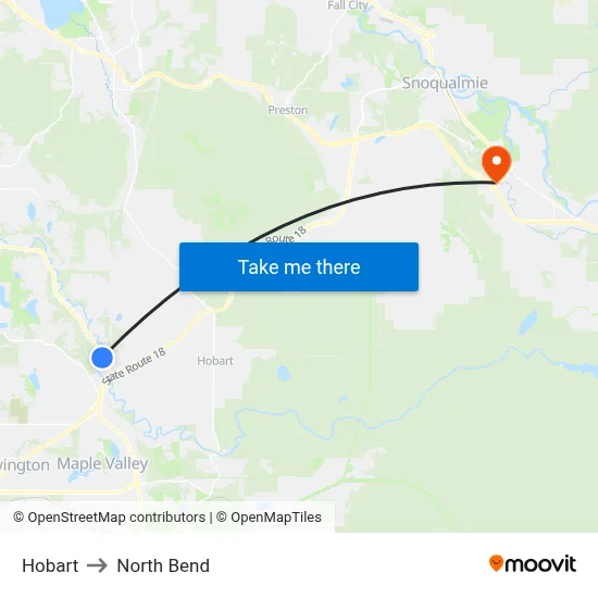 Hobart to North Bend map