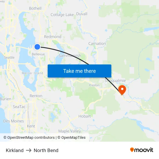 Kirkland to North Bend map