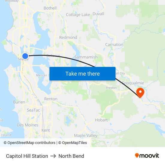 Capitol Hill Station to North Bend map