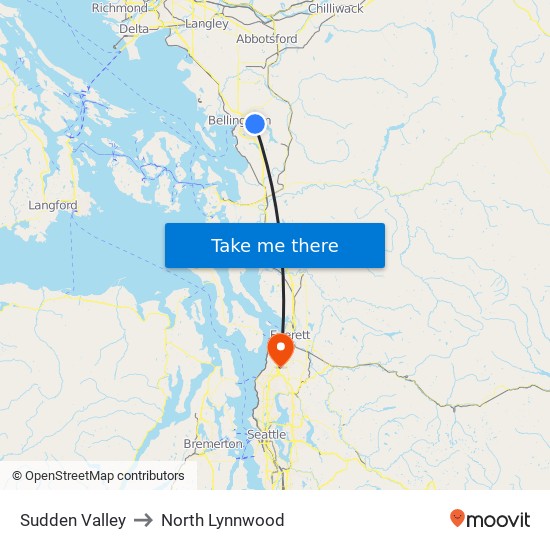 Sudden Valley to North Lynnwood map