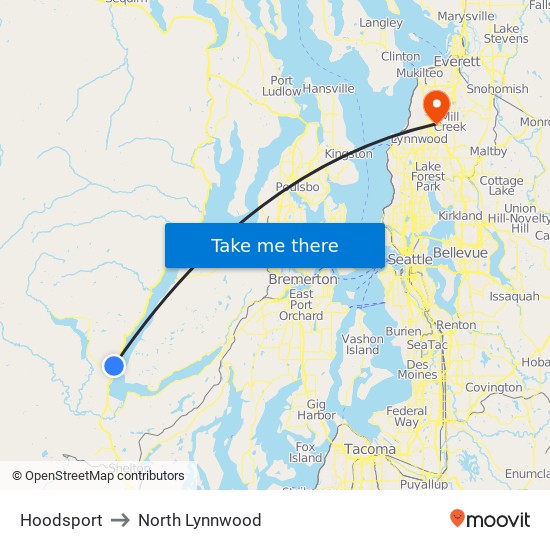 Hoodsport to North Lynnwood map