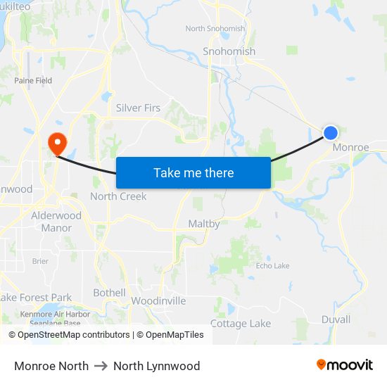 Monroe North to North Lynnwood map