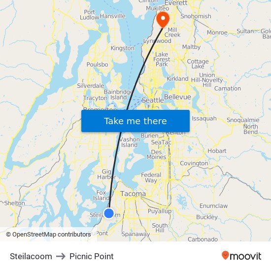 Steilacoom to Picnic Point map