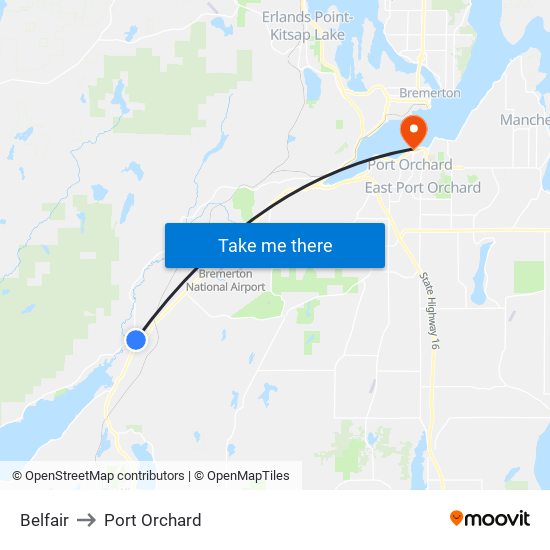 Belfair to Port Orchard map