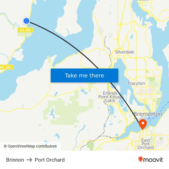 Brinnon to Port Orchard map