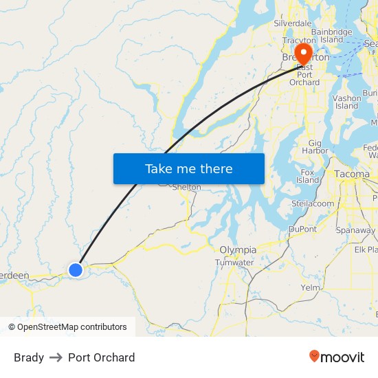 Brady to Port Orchard map