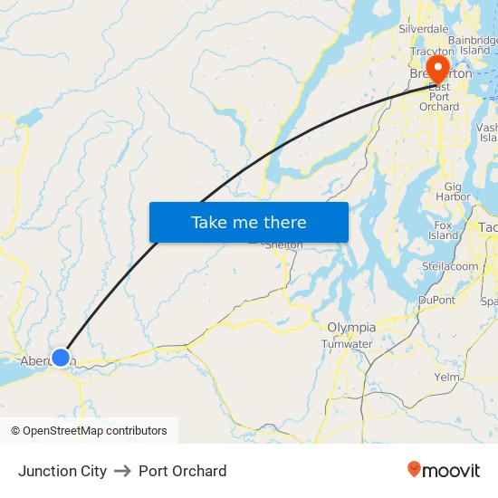 Junction City to Port Orchard map