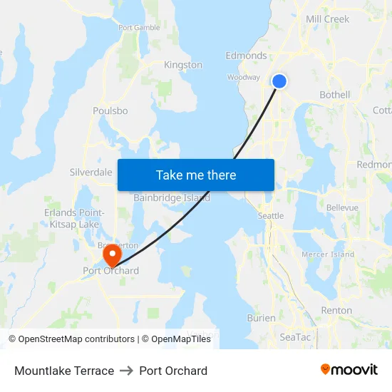 Mountlake Terrace to Port Orchard map