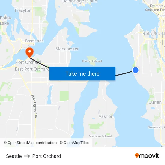 Seattle to Port Orchard map