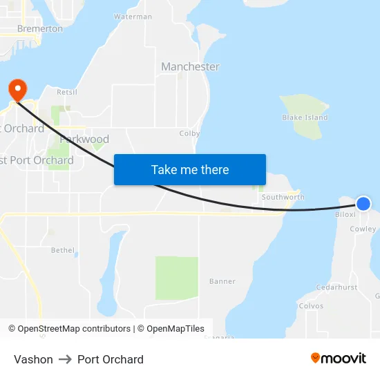 Vashon to Port Orchard map