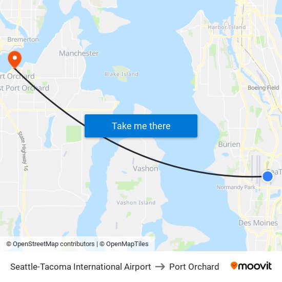 Seattle-Tacoma International Airport to Port Orchard map