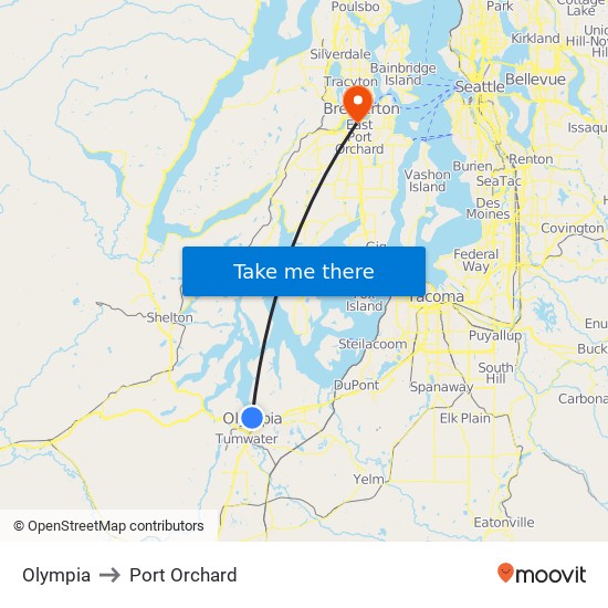 Olympia to Port Orchard map