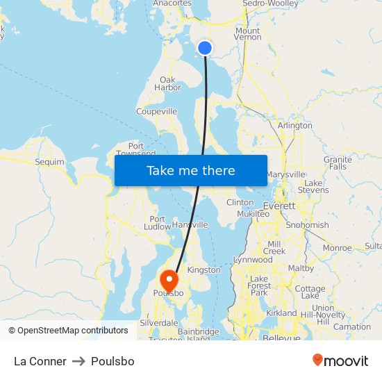 La Conner to Poulsbo map