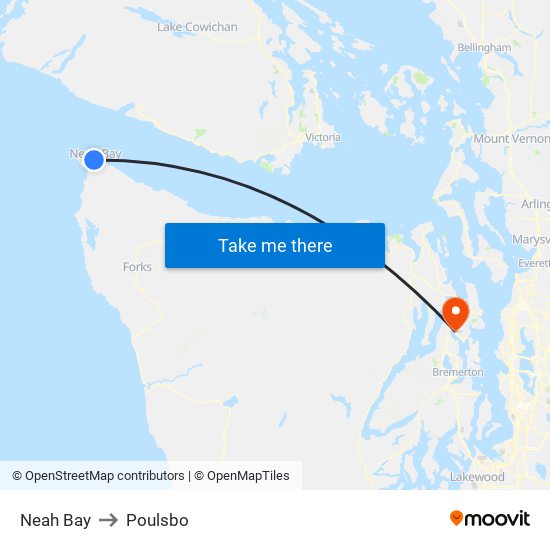 Neah Bay to Poulsbo map